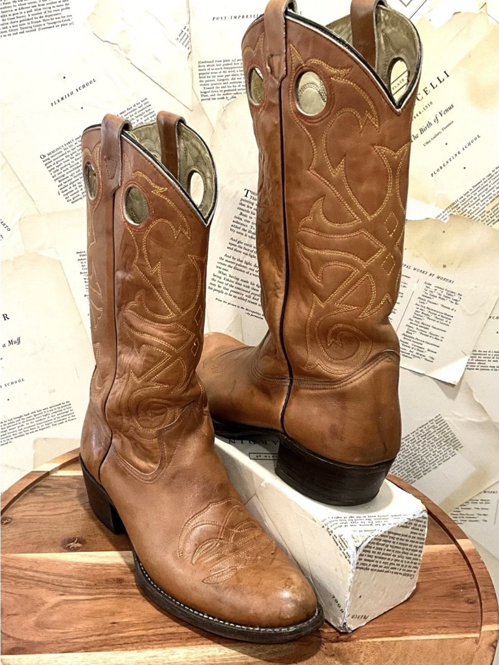 Vintage Cowboy Boot TEXAS/ U.S.A. 1970's Tan Leather Western 9.5D